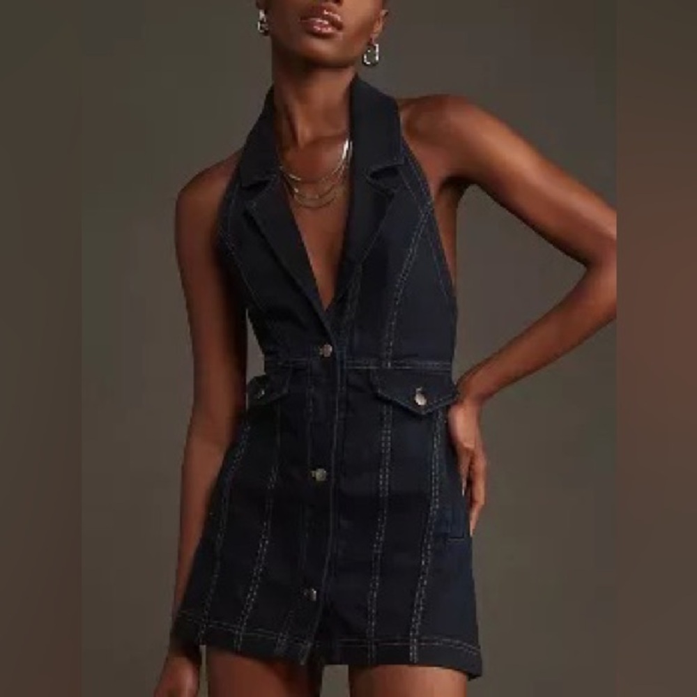 Anthropologie Pilcro Longline Halter Denim Vest (Dress), size Small. NWT